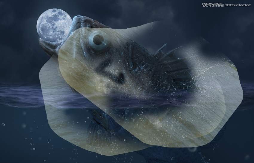 創意合成:用PS合成吞月的魚怪作品