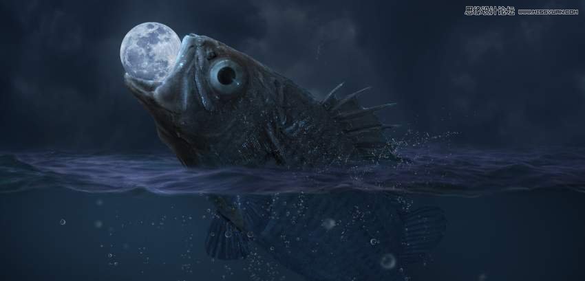 創意合成:用PS合成吞月的魚怪作品