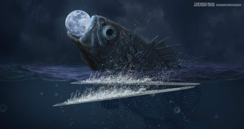 創意合成:用PS合成吞月的魚怪作品